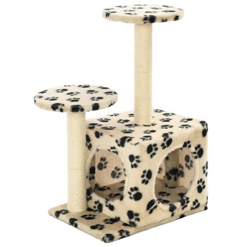 Vidaxl Arbre &Agrave; Chat Avec Griffoir En Sisal 60 Cm Beige Motif De Pattes