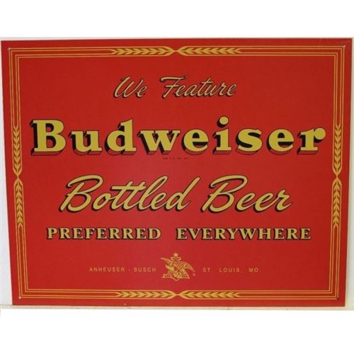 plaque budweiser bottled beer tole rouge deco biere pub loft