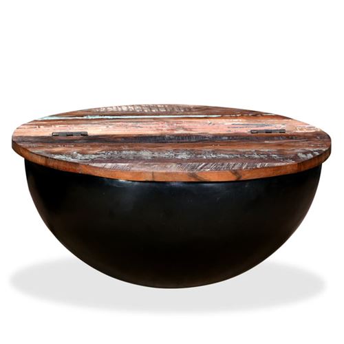 vidaXL Table basse Bois de récupération massif Noir Forme de bol
