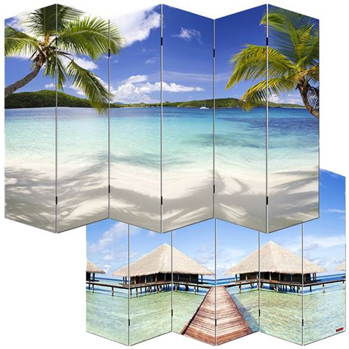 Paravent / cloison de séparation M68, 6 pans, 240x180cm, motif plage