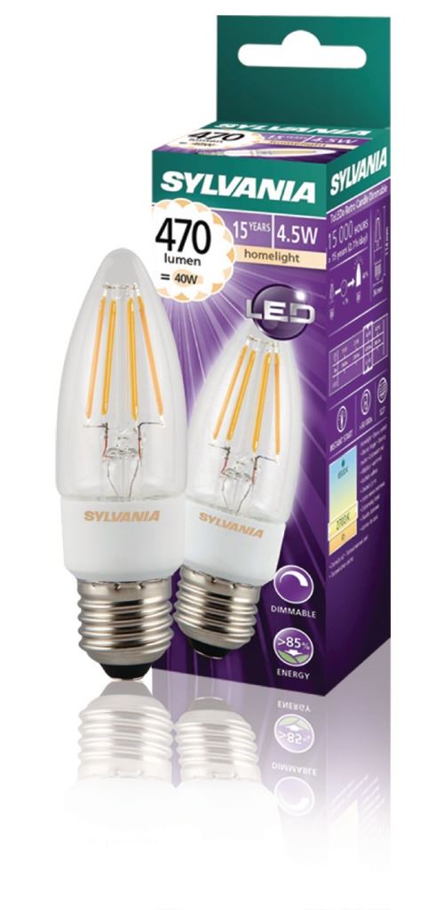 Sylvania SYL-0027294 Lampe à filament rétro à LED bougie dimmable E27 4,5 W 470 Lm 2700 K