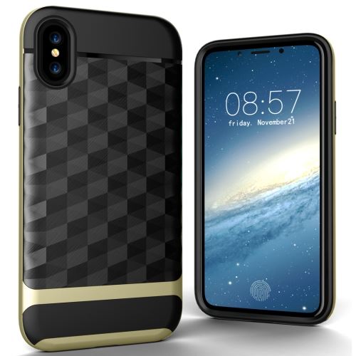 Iphone X / Xs Coque Protection Plastique 3d Effet Diamant Combinée Doré Als80716