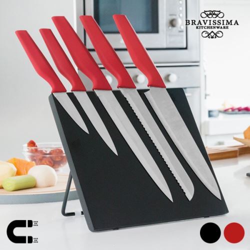 Couteaux avec lames en acier inoxydable avec Support Magnétique (6 pièces) - Couleur - Rouge