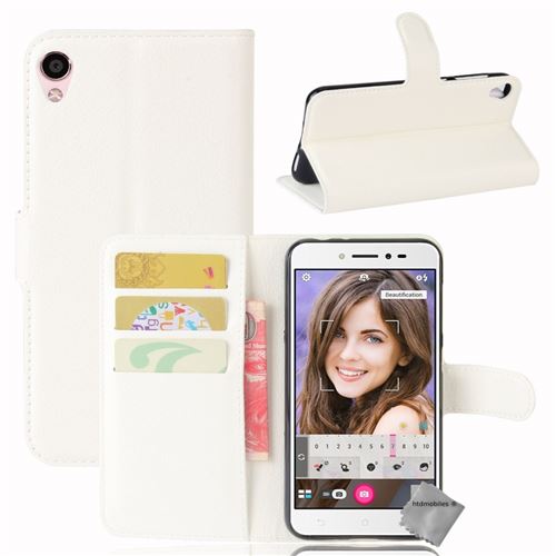 Housse etui coque pochette portefeuille pour Asus Zenfone Live ZB501KL avec verre trempe - BLANC