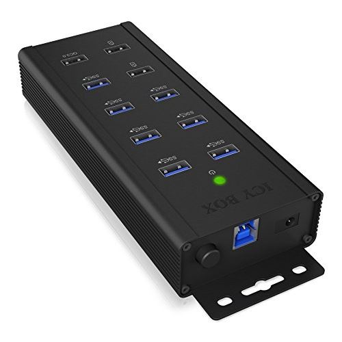 Icy box hub1703 de lindustrie qc3 7 positions de usb 3.0 hub avec alimentation (12 v 5 a), 3 ladeports, qc 3.0, support de mont