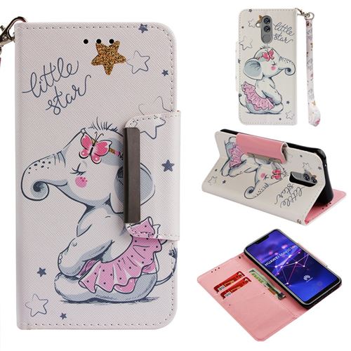 Etui en PU impression de motifs éléphant et étoiles pour votre Huawei Mate 20 Lite