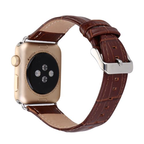 Bracelet de montre en cuir véritable motif crocodile pour Apple Watch Series 6/ SE/ 5/ 4 44mm - Marron
