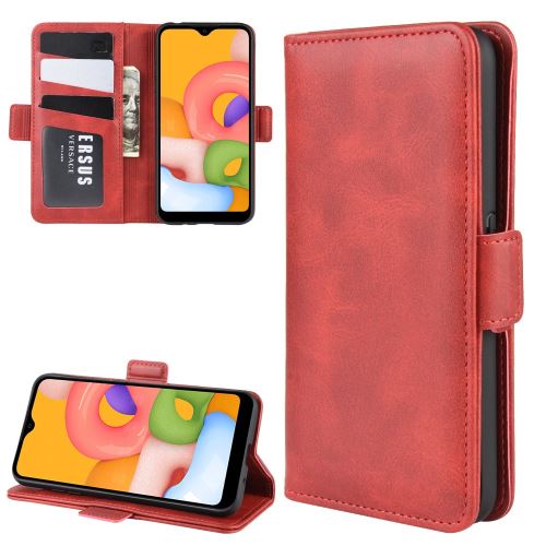 Etui en PU boucle déployante double avec support rouge pour votre Samsung Galaxy A01
