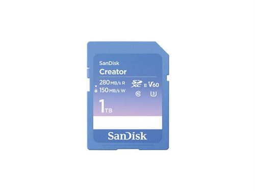 SanDisk Creator - Carte mémoire flash - 1 To - Video Class V60 / UHS-II U3 / Class10 - SDXC UHS-II