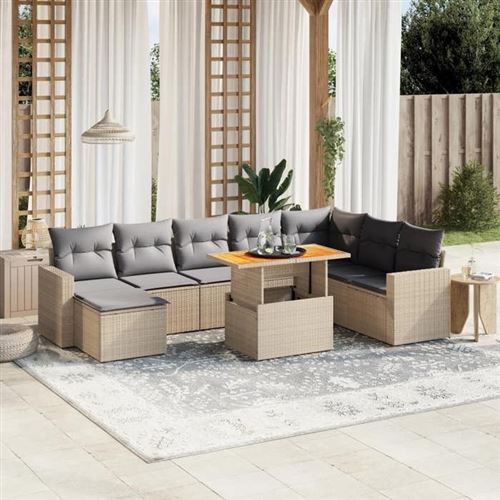Non Communiqué Beige Vidaxl Salon De Jardin Avec Coussins 9 Pcs, Canapés De Terrasse, Ensemble De Meubles De Patio, Mobilier D'extérieur, 3271451