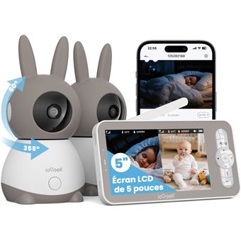 ieGeek 2K/3MP 5 Babyphone 2 Caméra Bebe,PTZ 360° Baby Phone Vidéo ...