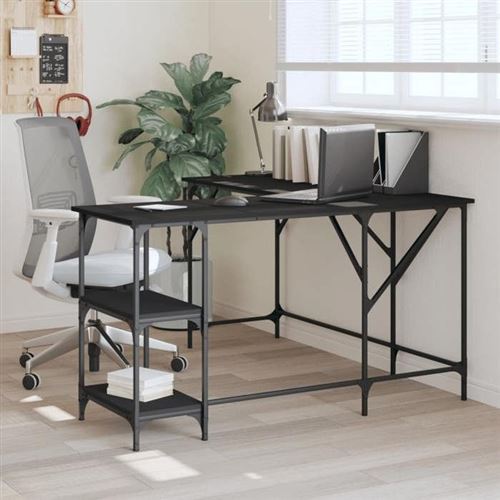 vidaXL Bureau noir 139x139x75 cm bois d'ingénierie