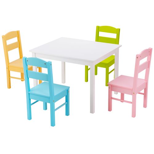 ensemble table et 4 chaises pour enfants giantex multicolore meubles pour activités en bois pour tout-petits, pour repas, dessin, lecture