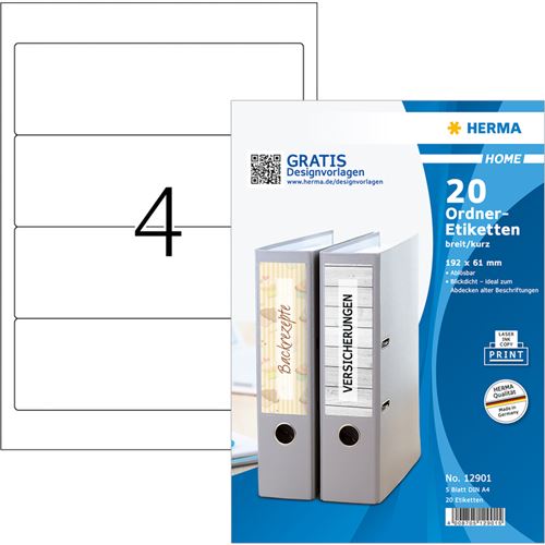 HERMA HOME Etiquette dos de classeur, 192 x 61 mm, blanc
