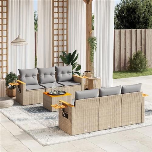 vidaXL - Salon de jardin modulable - 6 personnes - 7 pièces - Beige - Image 2