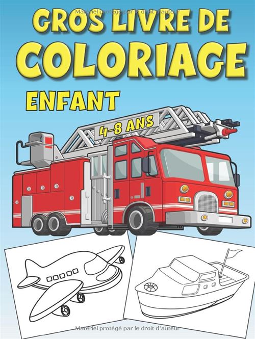 Gros livre de coloriage enfants 4–8 ans – Véhicules (voitures, camions, trains, avions, bateaux) • 150 pages • Grand format rigide