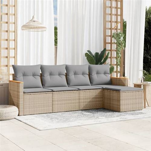 Non Communiqué Beige Vidaxl Salon De Jardin Avec Coussins 5 Pcs, Canapés De Terrasse, Ensemble De Meubles De Patio, Mobilier D'extérieur, 3258321