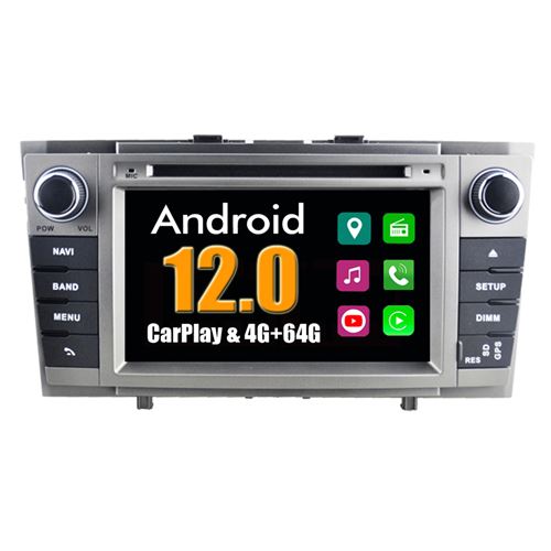 Autoradio CarPlay Multimédia RoverOne Android 4Go RAM 64Go ROM GPS pour Toyota Avensis 2009 - 2013 / Argent