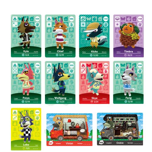 Standard Carte pour Amiibo Animal Crossing Frusde Série Loup Compatible avec Nintendo Switch-11pcs(8.5*5.5cm)