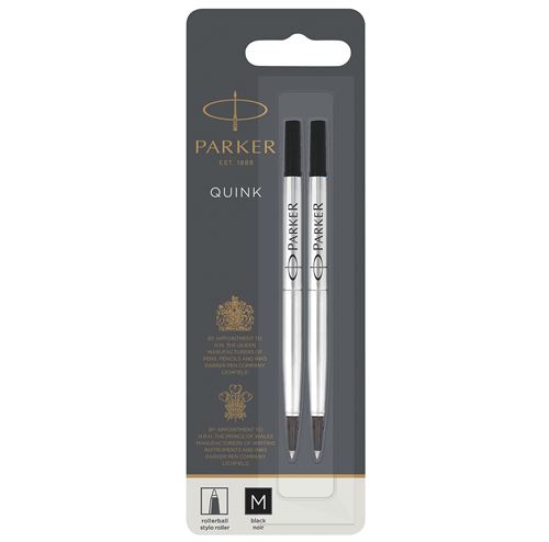 PARKER recharge Stylo Roller, pointe moyenne, noire, blister X 2