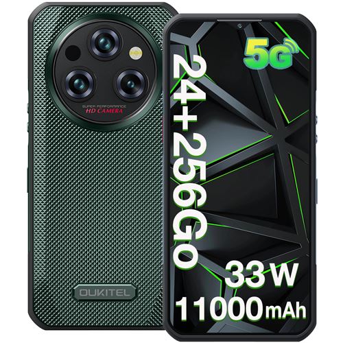 OUKITEL WP35 Smartphone 6.6 pouces 24GO(8+16) 256GO Octa Core Android 14 Dual sim 5G 11000mAh-VERT