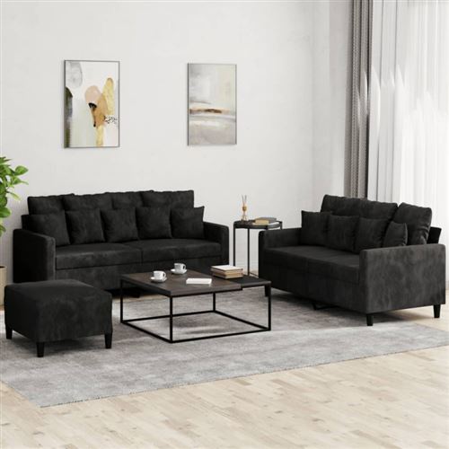 Non Communiqué Noir Ensemble De Canapés 3 Pcs Avec Coussins Velours