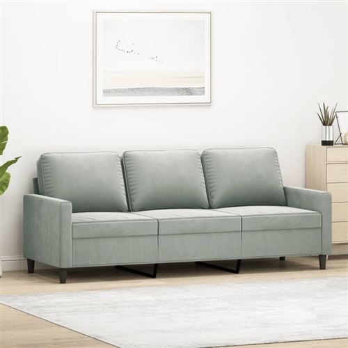 VIDAXL - Canapé 3 places - Velours - Gris clair - 180 cm - Image 2