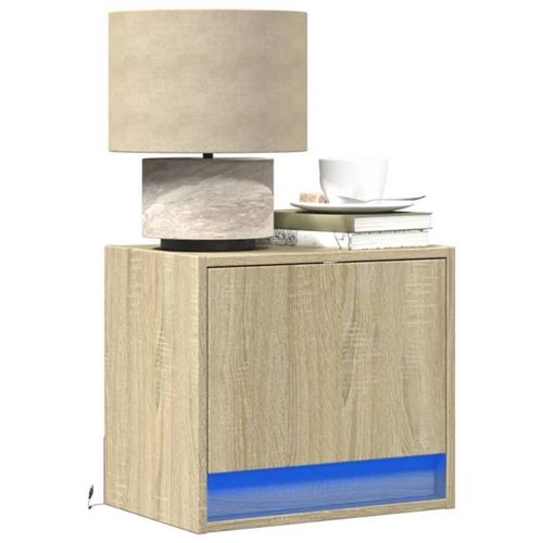 Non Communiqué Marron Vidaxl Tables De Chevet Murales Avec Lumières Led 2 Pcs Chêne Sonoma, Table De Chevet Flottante, Support De Téléphone, Table 852080