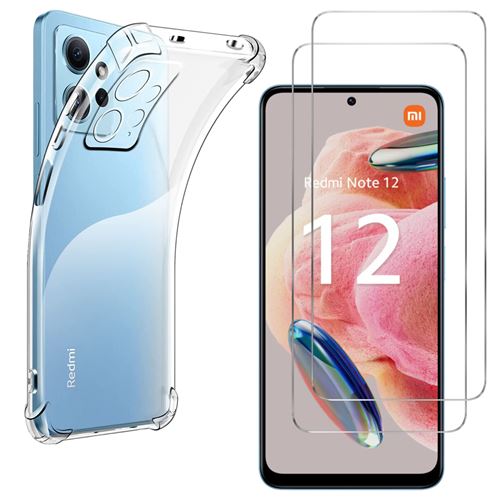 Protection Coque pour Xiaomi Redmi Note 12 4G Antichoc Transparente  Silicone Accessoire, avec 2 Pièces Verre Trempé Protection écran 2 Pièces  Caméra Arrière Protecteur