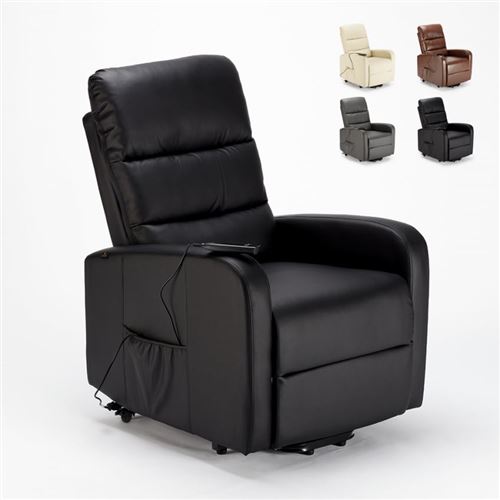 Fauteuil Fauteuil électrique en similicuir élévateur inclinable équipé de roues Elizabeth II Couleur: Noir