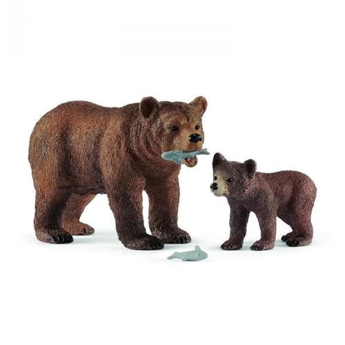 SCHLEICH Wild Life 42473 - Figurine Maman Grizzly avec Ourson