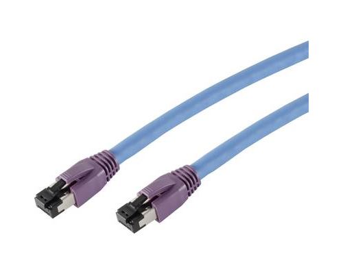 Smart 50.9104 RJ45 Câble réseau, câble patch CAT 8.1 S/FTP 2.00 m bleu contacts dorés, avec cliquet dencastrement