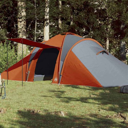 vidaXL Tente familiale à dôme 6 personnes gris et orange imperméable