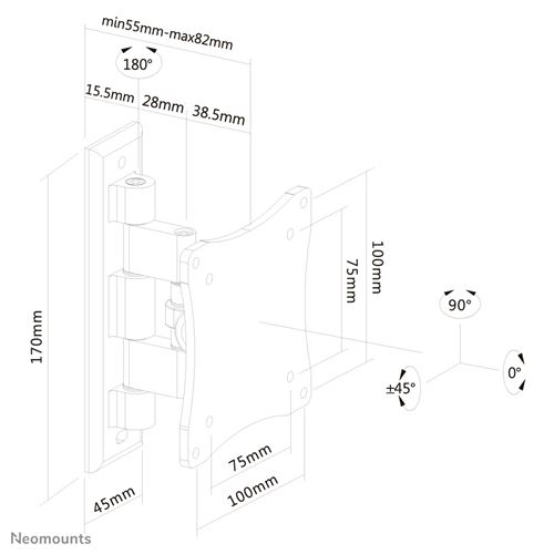 Neomounts by Newstar FPMA-W810 - Haakje - full-motion - voor LCD-scherm - zwart - schermgrootte: 10-27 - te bevestigen aan de muur