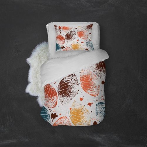 HOMEMANIA Pack oreiller et couette Autumn 4 - Blanc, Orange, Marron - 155 x 210 cm