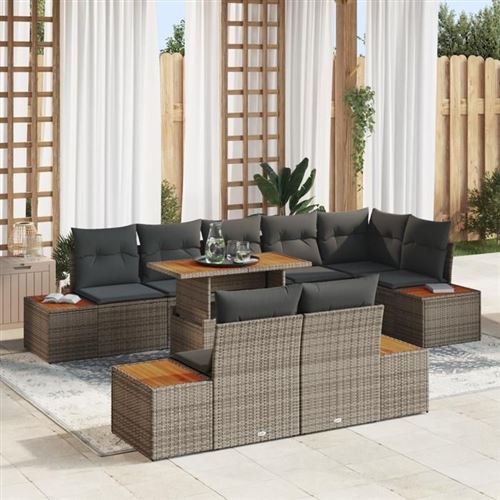 Non Communiqué Gris Ensemble De Canapé De Jardin 9 Pièces Avec Coussins Poly Rotin Vidaxl 3358818
