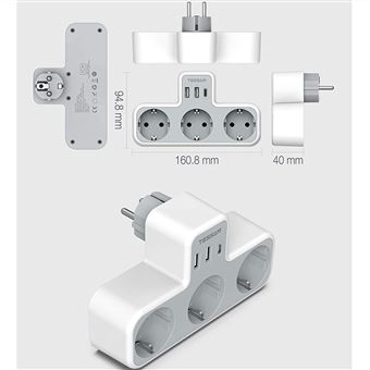 TESSAN multiprise USB Cube multiprise avec 6 prises françaises et 3 ports  USB, multiprise électrique 9 en 1 avec câble de 2 m