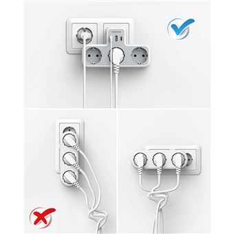 TESSAN Prise Multiple Electrique USB, Multiprise Murale 3 Prises et 2 Ports  USB, 5 en 1 avec Interrupteur, Secteur pour Domicile Bureau Compatible avec  Phone