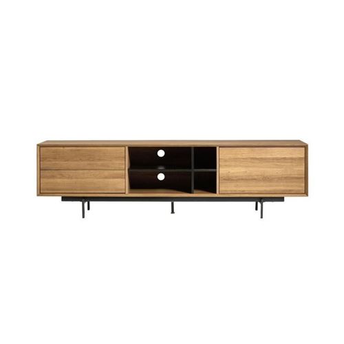 Meuble TV 1 porte et 2 tiroirs - Chene wenge et noir - L 180 x P 40 x H 50 cm - BEATRIZ