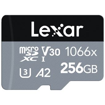 Carte MicroSDXC Lexar 1066x - 256Go - Class 10, U3, V30, A2 - Adaptateur inclus - Noir et Grise