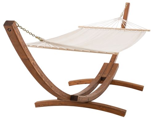 Hamac miramar avec structure en bois et tapis de couchage en tissu , cr&egrave;me
