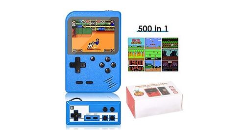 Rétro mini console de jeu vidéo tenue dans la main 500 jeux classiques intégrés pour les enfants - bleu