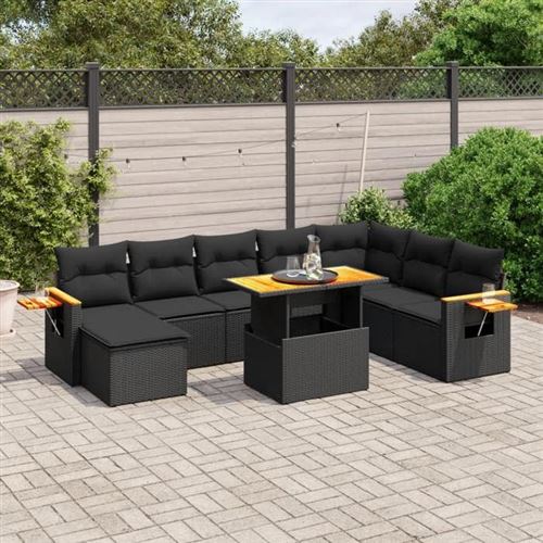 Non Communiqué Noir Vidaxl Salon De Jardin Avec Coussins 9 Pcs, Canapés De Terrasse, Ensemble De Meubles De Patio, Mobilier D'extérieur, 3273652