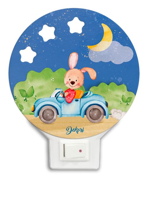 Dekori Lapin De Nuit En Voiture Conduit Junior 12 X 4 Cm Bois