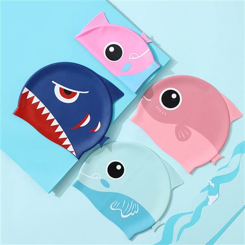 Bonnet de bain Kids-1 Pack Bonnets de bain amusants en silicone pour filles  et garçons, chapeaux de bain pour enfants avec requins de dessins animés et  requins et Conception de ménés