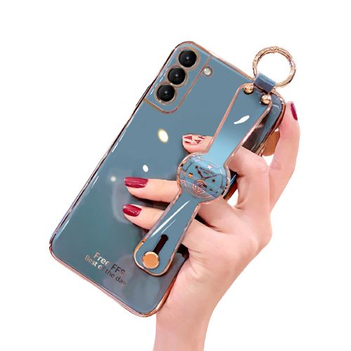 Coque Pour Samsung Galaxy S22 Frusde Galvanoplastie Etui avec Dragonne et Cordon-Gris
