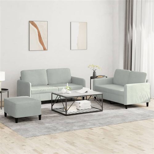 Non Communiqué Gris Clair Ensemble De Canapés 3 Pcs Velours