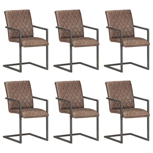 vidaXL Chaises de salle à manger cantilever 6pcs Marron Cuir véritable