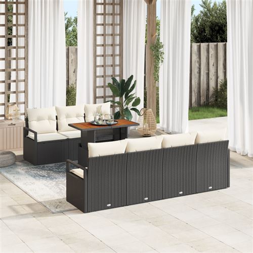 Non Communiqué Noir Ensemble De Canapés De Jardin 8 Pièces Avec Coussins En Poly Rattan Canapé De Jardin 2 Places Avec Coussins En Poly Ratta