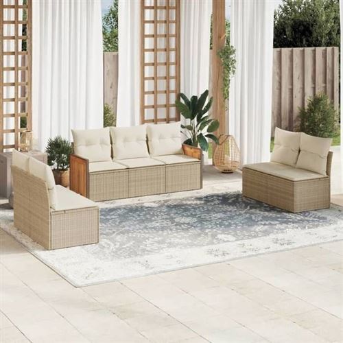 vidaXL 7-delige Loungeset met kussens poly rattan beige3227556 